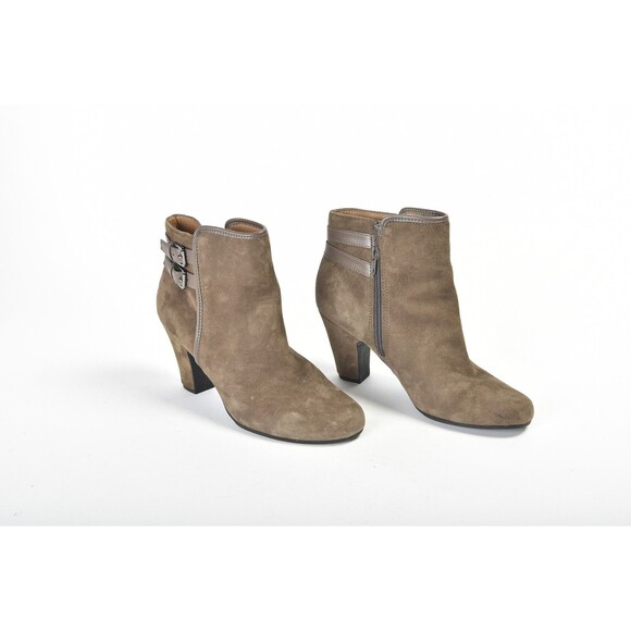 Sofft Brown Side Faux Buckle Zip Up Suede Leather Bootie Size 8M - Picture 3 of 5